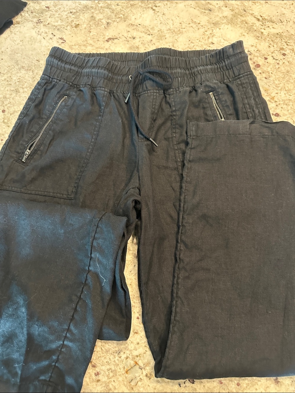 Athleta Black Elastic Waist linen Pants with Zip Pockets